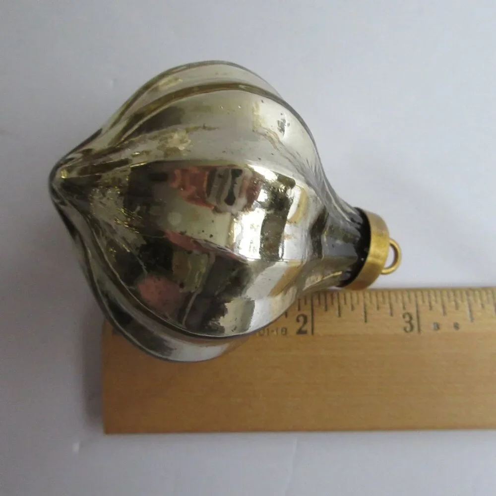 Crate&Barrel Gold Tone Mercury Glass Christmas Ornaments Set of 5 Retro Repro